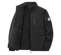 Men's Thickened Stand Collar Fleece Jacket, Winter Men Full Zip Lightweight Windproof Warm Fleece Sherpa Jackets Coat (Black,XXL)