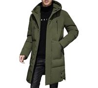 Men's Thickened Windproof Hooded Down Jacket Long Winter Warm Slim Down Jacket Fashion Trend Leisure Outdoor Cold Down Jacket (Army Green,L)