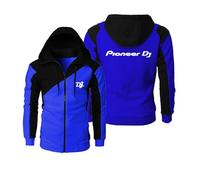 Mens Thin Fleece Hoodies Zip up Hooded Sweatshirt for Pro DJ, Patchwork Casual Hoody Sportswear Contrast Color Top Long Sleeve Spring Jacket,Blue-L