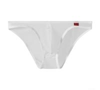 Men's Thin Mesh Briefs Quick Dry See Through Underwear with Bulge Pouch Solid Low Waist M-3XL(White 3XL)