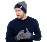 Mens Thinsulate Hat & Gloves Set - Chunky Knit Thermal Cold Weather Set - Blue - M/L