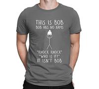 Mens This is Bob No Arms Knock Knock Stickman Joke Funny T-Shirt Charcoal Grey (L)