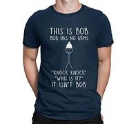 Mens This is Bob No Arms Knock Knock Stickman Joke Funny T-Shirt Navy Blue (XXL)