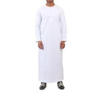Men's Thobe Emirati Omani Jubba Islamic Clothing Muslim Kaftan Eid Robe Arab Gold Embroidery - White 60