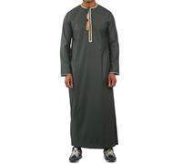 Men's Thobe Emirati Omani Jubba Islamic Clothing Muslim Kaftan Eid Robe Arab Gold Tassel Embroidery - Green 54