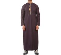 Men's Thobe Emirati Omani Jubba Islamic Clothing Muslim Kaftan Eid Robe Arab Gold Tassel Embroidery - Purple 58