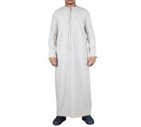 Men's Thobe Emirati Omani Jubba Islamic Clothing Muslim Kaftan Eid Robe Arab String Tassel - Beige Regular 58