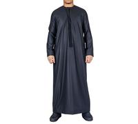 Men's Thobe Emirati Omani Jubba Islamic Clothing Muslim Kaftan Eid Robe Arab String Tassel - Black Regular 52