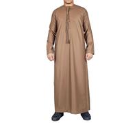 Men's Thobe Emirati Omani Jubba Islamic Clothing Muslim Kaftan Eid Robe String Tassel|Bronze - Bronze Regular M