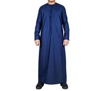 Men's Thobe Emirati Omani Jubba Islamic Clothing Muslim Kaftan Eid Robe String Tassel|Navy - Navy Regular M