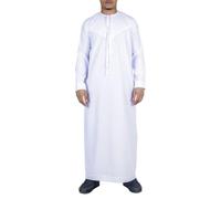 Men's Thobe Emirati Omani Jubba Islamic Clothing Muslim Kaftan Eid Robe String Tassel|White - White Regular M