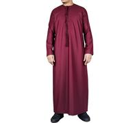 Men's Thobe Emirati Omani Jubba Islamic Clothing Muslim Kaftan Eid Robe String Tassel|Wine - Wine Regular M
