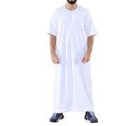 Mens Thobe Jubba Islamic Clothing Kaftan Half Sleeve Robe Moroccan Arab Zipped - White XL - 58