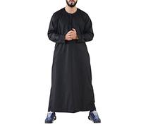 Mens Thobe Jubba Islamic Clothing Muslim Kaftan Emirati Omani Robe Arab Tassel - Black L - 56