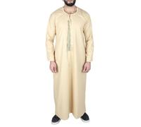 Mens Thobe Jubba Islamic Clothing Muslim Kaftan Emirati Omani Robe Arab Tassel - Camel L - 56