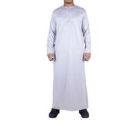 Men's Thobe Jubba Islamic Clothing Muslim Kaftan Emirati Omani Satin Robe - Beige Slim 56