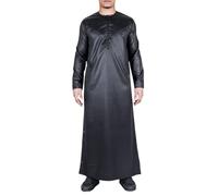 Men's Thobe Jubba Islamic Clothing Muslim Kaftan Emirati Omani Satin Robe - Black Regular 54