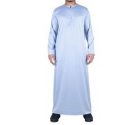 Men's Thobe Jubba Islamic Clothing Muslim Kaftan Emirati Omani Satin Robe - Grey Regular 58