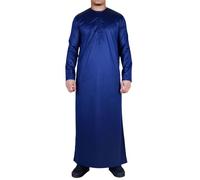 Men's Thobe Jubba Islamic Clothing Muslim Kaftan Emirati Omani Satin Robe - Navy Regular 58