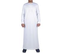 Men's Thobe Jubba Islamic Clothing Muslim Kaftan Emirati Omani Satin Robe - White Regular 60