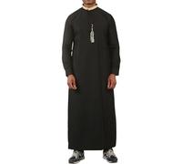 Men's Thobe Jubba Nehru Round Collar Islamic Clothing Muslim Kaftan Embroidery Eid Robe Saudi - Black 54