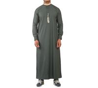 Men's Thobe Jubba Nehru Round Collar Islamic Clothing Muslim Kaftan Embroidery Eid Robe Saudi - Green 60