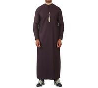 Men's Thobe Jubba Nehru Round Collar Islamic Clothing Muslim Kaftan Embroidery Eid Robe Saudi - Purple 54