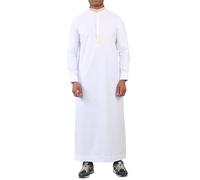 Men's Thobe Jubba Nehru Round Collar Islamic Clothing Muslim Kaftan Embroidery Eid Robe Saudi - White 52
