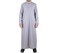 Mens Thobe Jubba Nehru Stand Collar Islamic Clothing Muslim Cotton Kaftan Dress Robe Saudi - Beige XXL - 60