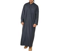 Mens Thobe Jubba Nehru Stand Collar Islamic Clothing Muslim Cotton Kaftan Dress Robe Saudi - Charcoal L - 56