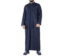 Mens Thobe Jubba Nehru Stand Collar Islamic Clothing Muslim Cotton Kaftan Dress Robe Saudi - Navy XXL - 60