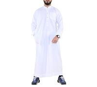 Mens Thobe Jubba Nehru Stand Collar Islamic Clothing Muslim Cotton Kaftan Dress Robe Saudi - White XL - 58