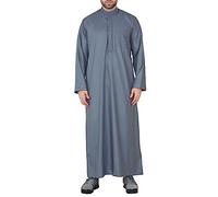 Mens Thobe Jubba Nehru Stand Collar Islamic Clothing Muslim Kaftan Eid Robe Saudi Slim Regular Fit - Grey Slim XL - 58
