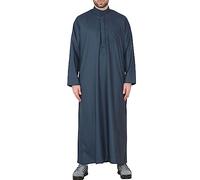 Mens Thobe Jubba Nehru Stand Collar Islamic Clothing Muslim Kaftan Eid Robe Saudi Slim Regular Fit - Navy Slim XXL - 60