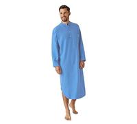 Mens Thobe Long Sleeve UK Big and Tall Loose Fit Collarless Button-Down Crew Neck Lightweight Trendy Summer Fashion Sleeping Kaftan Blue