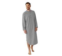 Mens Thobe Long Sleeve UK Big and Tall Loose Fit Collarless Button-Down Crew Neck Lightweight Trendy Summer Fashion Sleeping Kaftan Grey