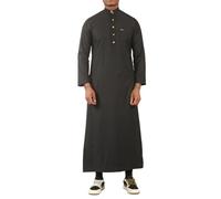 Men's Thobe Saudi Emirati Jubba Islamic Clothing Muslim Kaftan Eid Robe Arab Nehru High Collar - Black 56