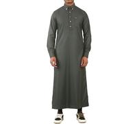 Men's Thobe Saudi Emirati Jubba Islamic Clothing Muslim Kaftan Eid Robe Shirt Collar - Green 52