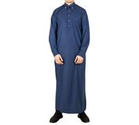Men's Thobe Saudi Emirati Jubba Islamic Clothing Muslim Kaftan Eid Robe Shirt Collar - Navy 60