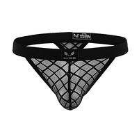 Men's Thong Underwear Erotic Mesh See-Through G-String Low Waist Elephant Pouch Cosplay Costume Lingerie for Birthday Christmas Xmas Party Black