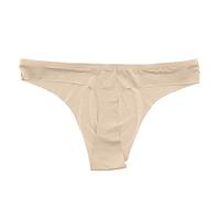 Men's Thong Underwear Seamless Low-Rise Sexy Quick-Drying Ice Silk Underwear Men Boxers Underwear (Beige, L)