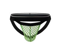 Men's Thong Underwear Sexy Mesh See Through Jock Strap Low-Rise Elephant Pouch Cosplay Costume G-String for Birthday Christmas Xmas Party Green