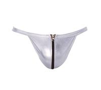 Mens Thong Underwear with Ball Pouch Zipper Soft Bulge Enhancer Jockstrap G Strings & Thongs for Men Low Rise G String Lightweight Stretch Bikini Western Satin Lingerie Solid Color Silver