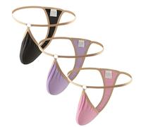 Mens Thongs Underwear sexy Breathable G-Strings Man Thong T back String Bikini With Pouch Silk Panties for male Gay 3-Pack, Black+purple+pink, XXL