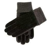 Men's Three-Point Fleece-Lined Suede Gloves with Knitted Cuffs