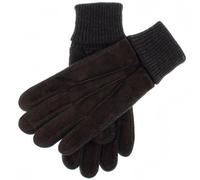 Men's Three-Point Fleece-Lined Suede Gloves with Knitted Cuffs - BROWN/CHARCOAL / XL