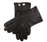 Men's Three-Point Red Cashmere-Lined Leather Gloves - BLACK / S