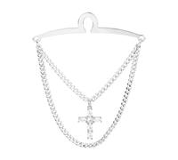 Men's Tie Chain with Decorative Link, Multi-Tone Metal Tie Clip and Collar Pin Set for Formal Wear, Gift Box Included, XL, Non-Precious Metal, Cubic Zirconia