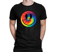 Mens Tie Dye Happy Smile Face Acid Rave T-Shirt Black (S)