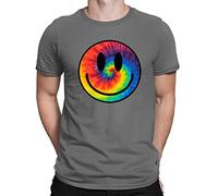 Mens Tie Dye Happy Smile Face Acid Rave T-Shirt Charcoal Grey (L)